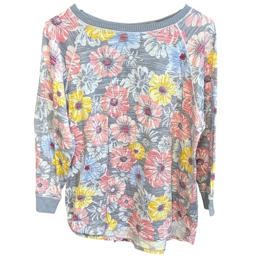 Secret Treasures Floral Lounge Top XL Gray Pink Yellow Soft Sleepwear